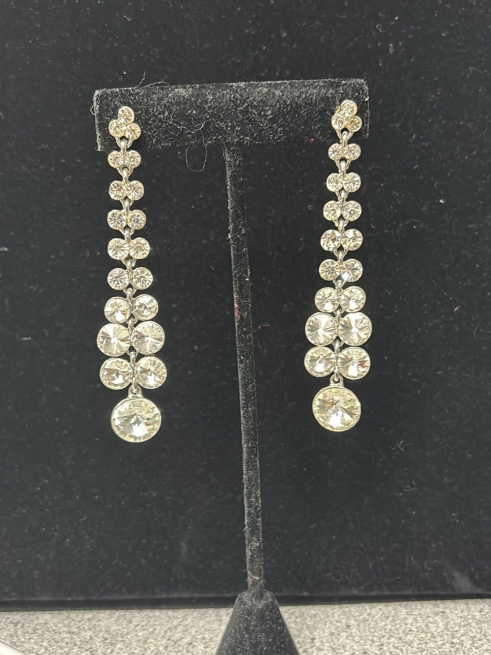Silver Crystal Drop Earrings - Elegant Linear Dangle 3" long